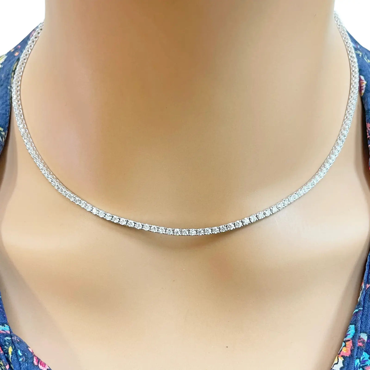 14ct White Gold Natural Diamond Tennis Necklace 5.96ct 17''inches