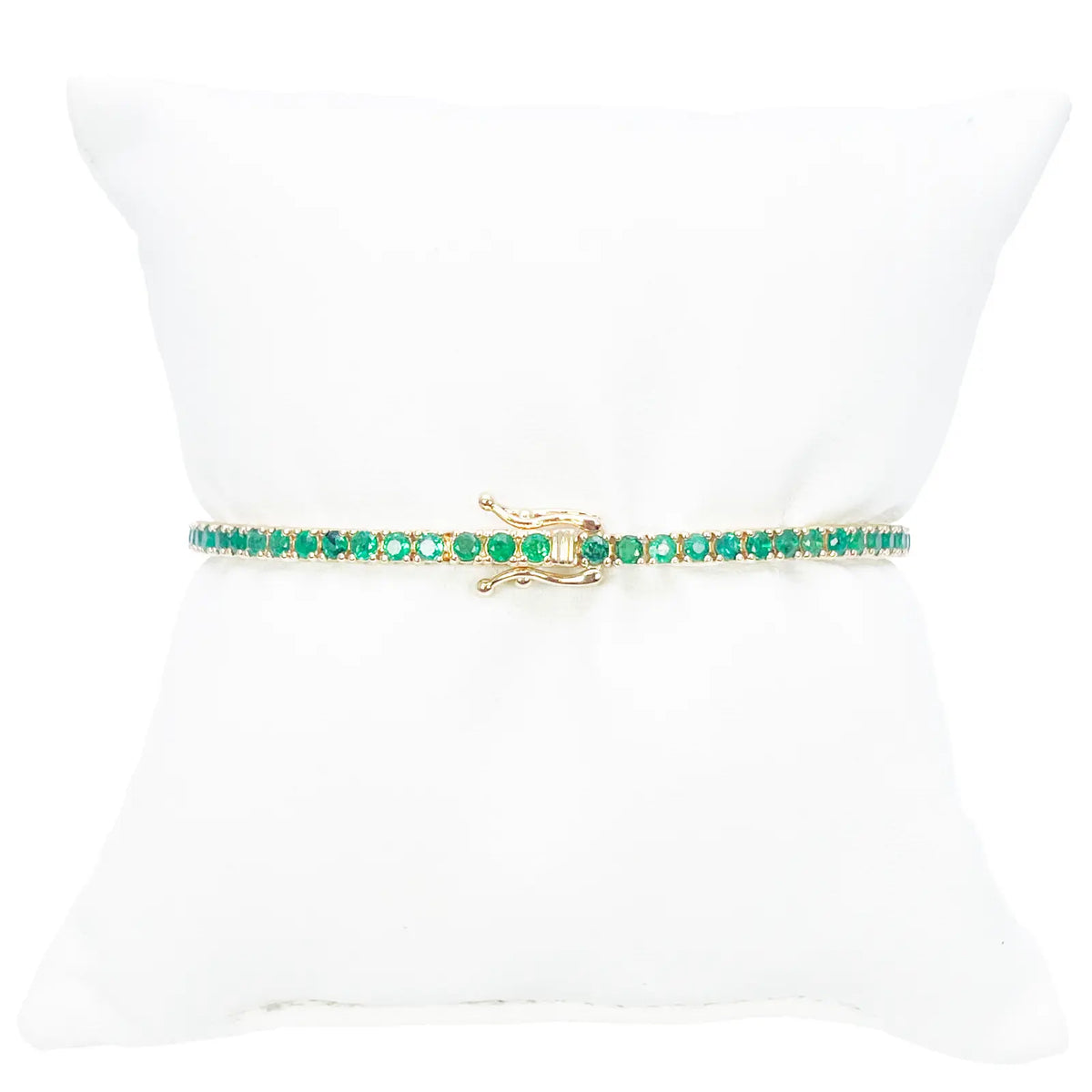 14ct Yellow Gold Natural Round Emerald Tennis Bracelet 3.20ct 7 Inches Length Diamond Bracelets