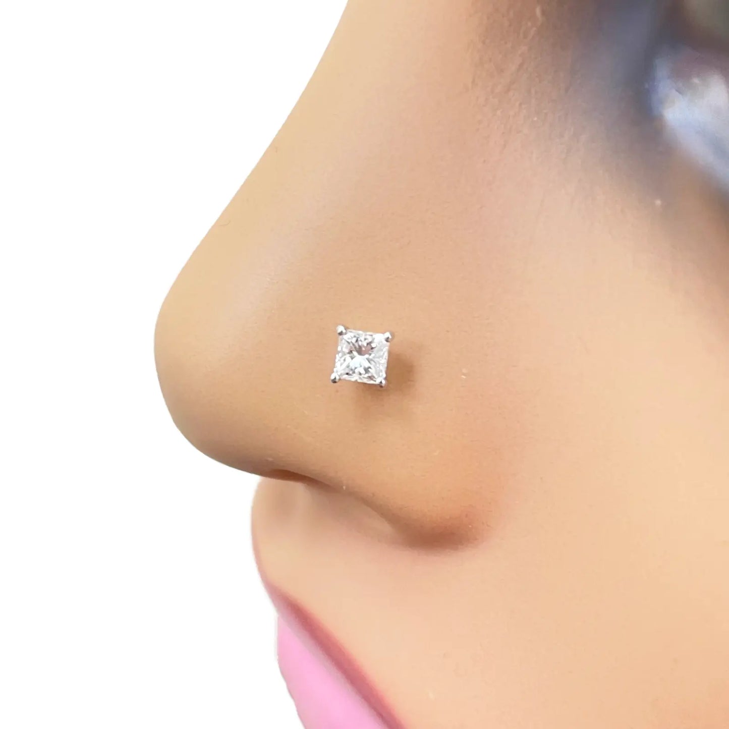 18ct Gold Natural Princess Diamond Nose Stud Pin 0.20ct 4 Claw Certified Body Piercing