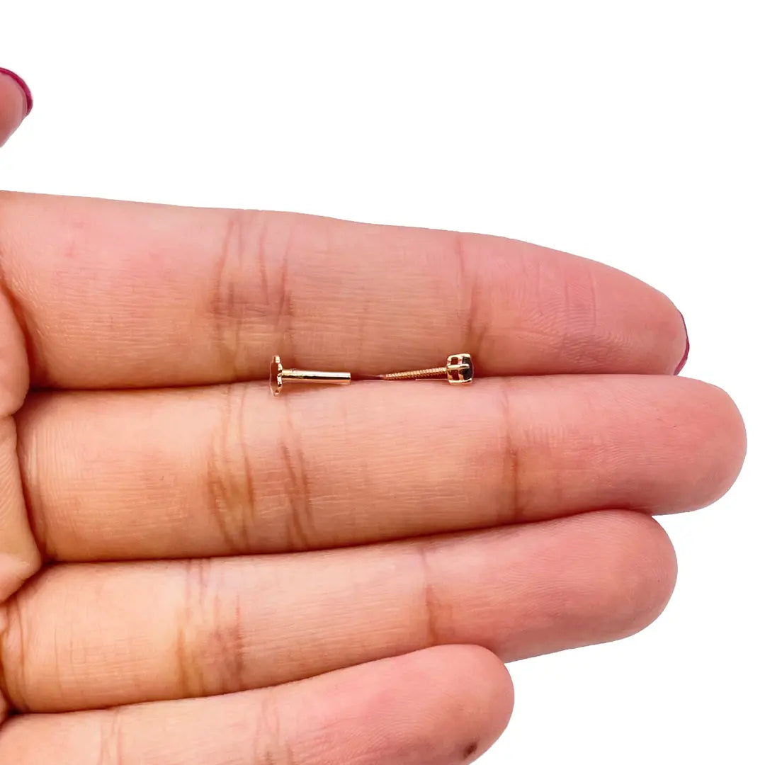18ct Rose Gold & Black Diamond Nose Stud / Nose Pin 0.05 Carats 4-Claw 2.0 mm