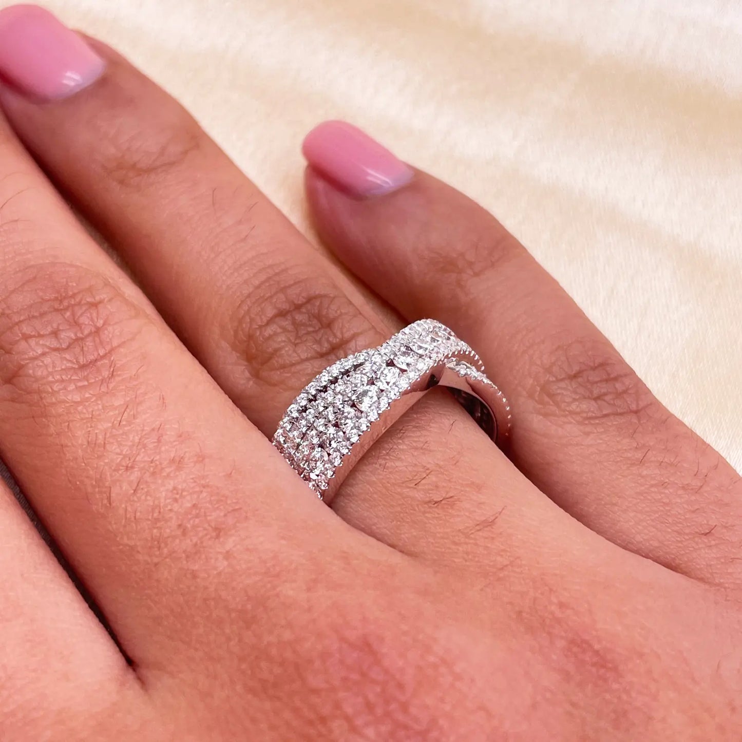 18ct White Gold Diamond Crossover Half Eternity Pave Set Ring 1.00ct Diamond Ring