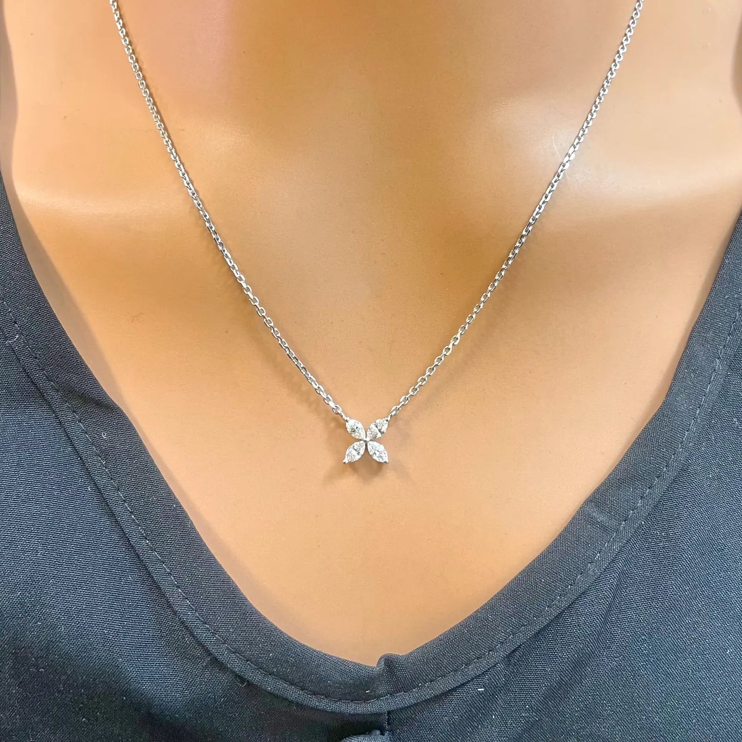18ct White Gold Marquise Diamond Four-Leaf Flower Pendant Necklace ? 0.40ct Diamond Necklace