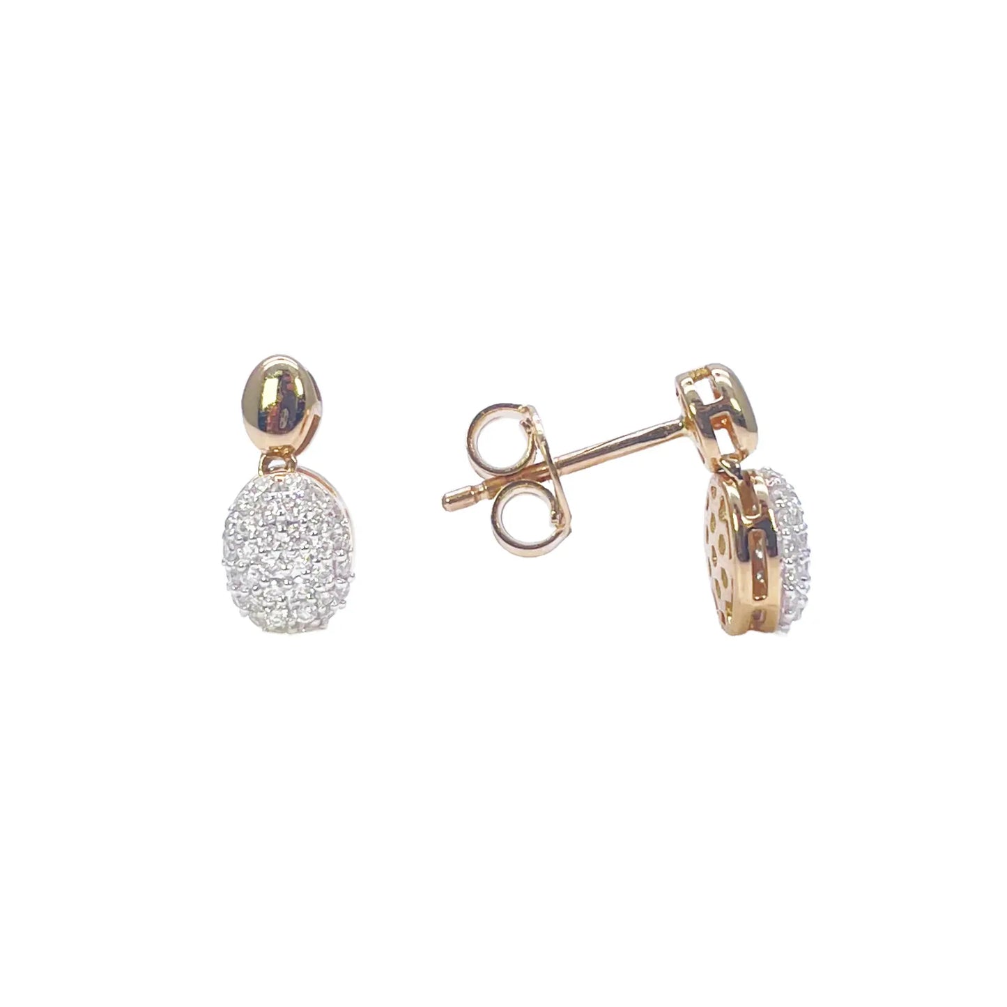 18ct Yellow Gold Diamond Oval Necklace Stud Earrings Matching Set 0.53ct
