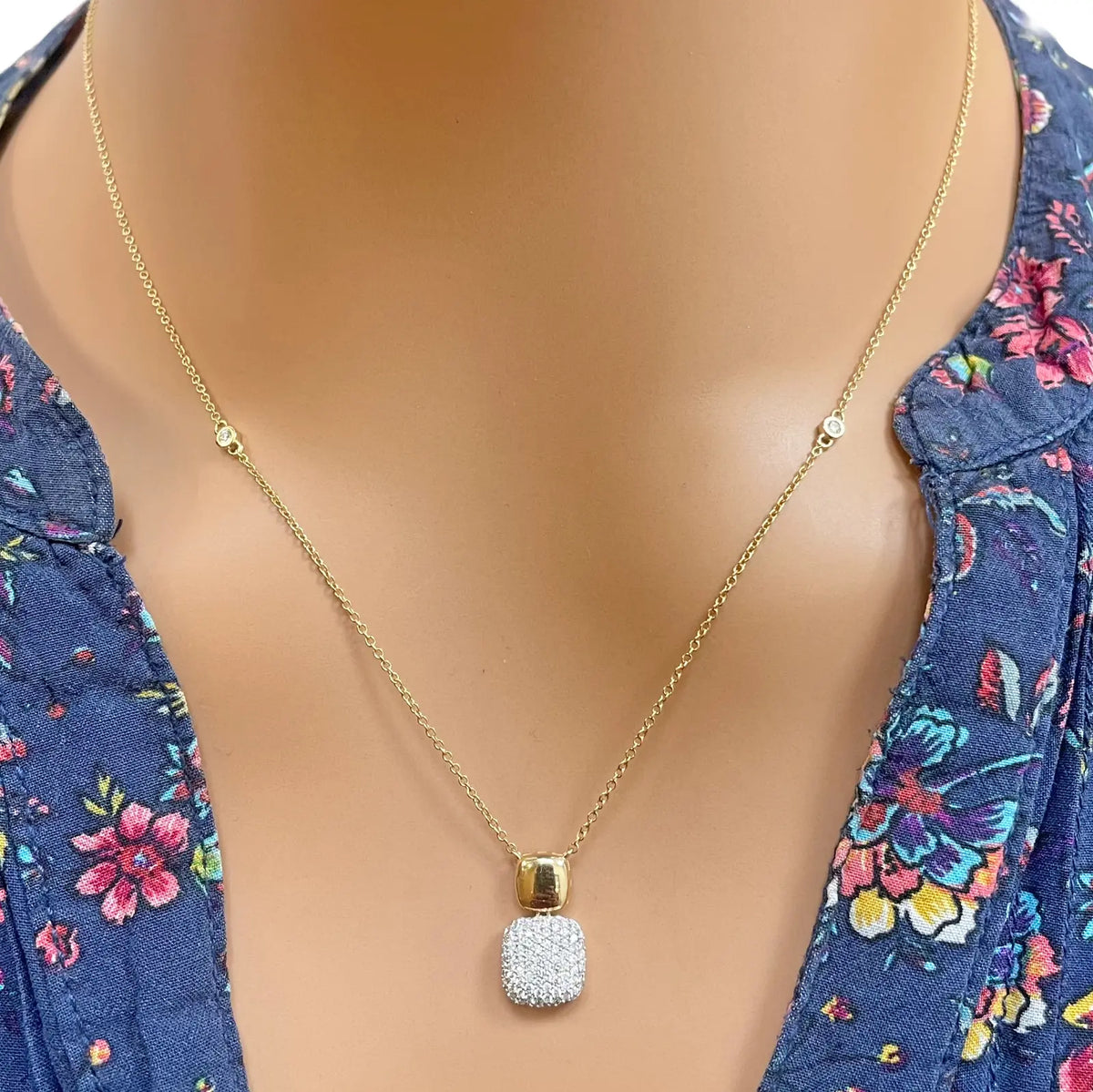 18ct Yellow Gold Natural Diamond 0.27ct Cluster Square Pendant Necklace 18''inch