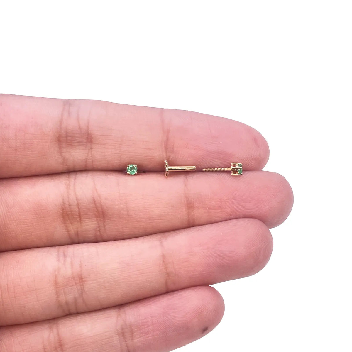18ct Yellow Gold & Natural Round 4-Claw Emerald Children's Earrings 0.10ct