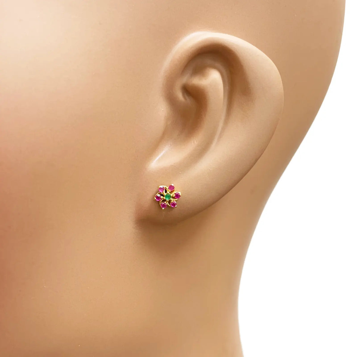 22ct Yellow Gold Children's Beautiful Flower Shaped Small Gemstone Stud Earrings