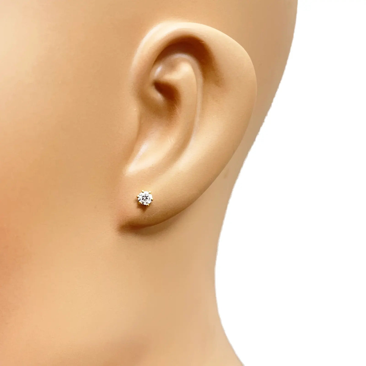22ct Yellow Gold Six Claw Cubic Zirconia Prong Small Children's Earrings 3.5mm Width