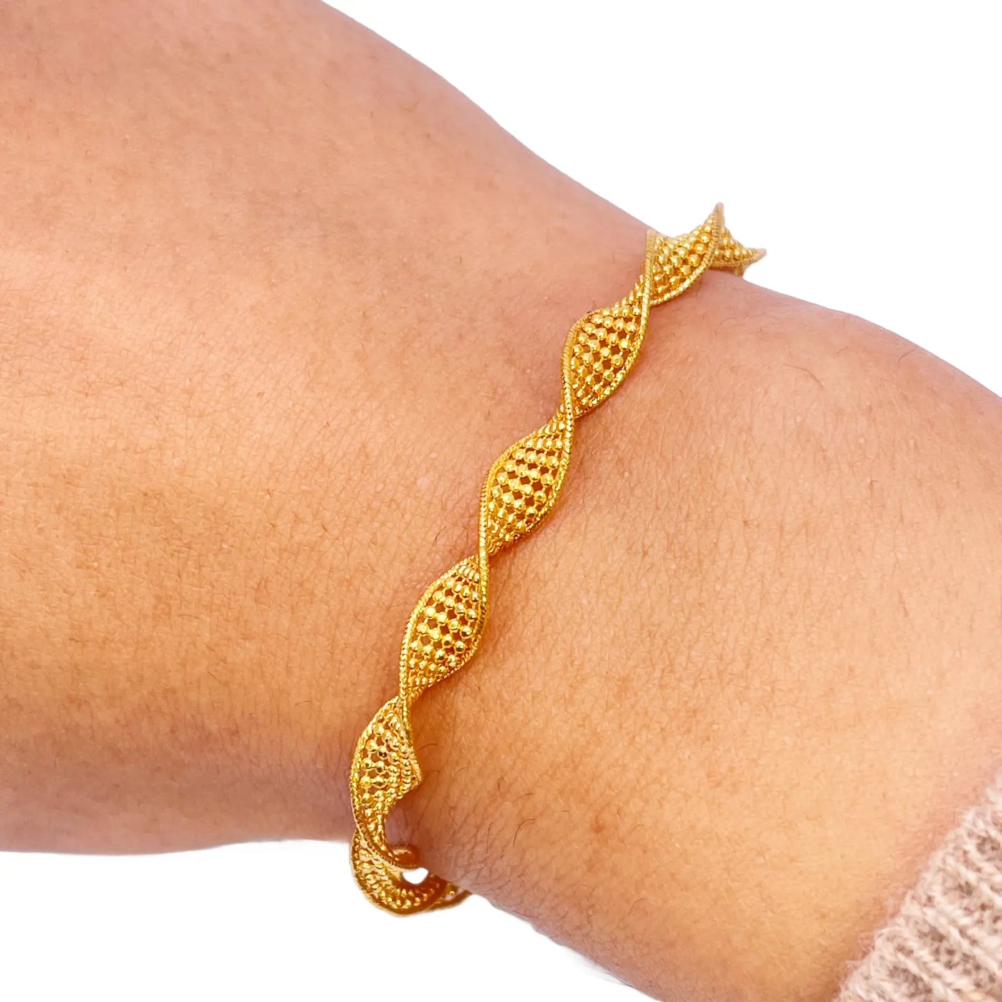 22ct Yellow Gold Twisted Mesh Bracelet 7 inches 5.2mm width