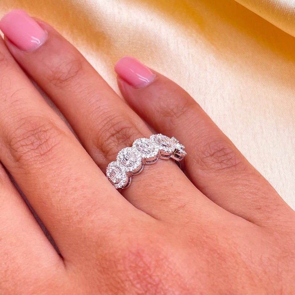 18ct White Gold Natural Diamond 5 Cluster Baguette Ring 0.49ct