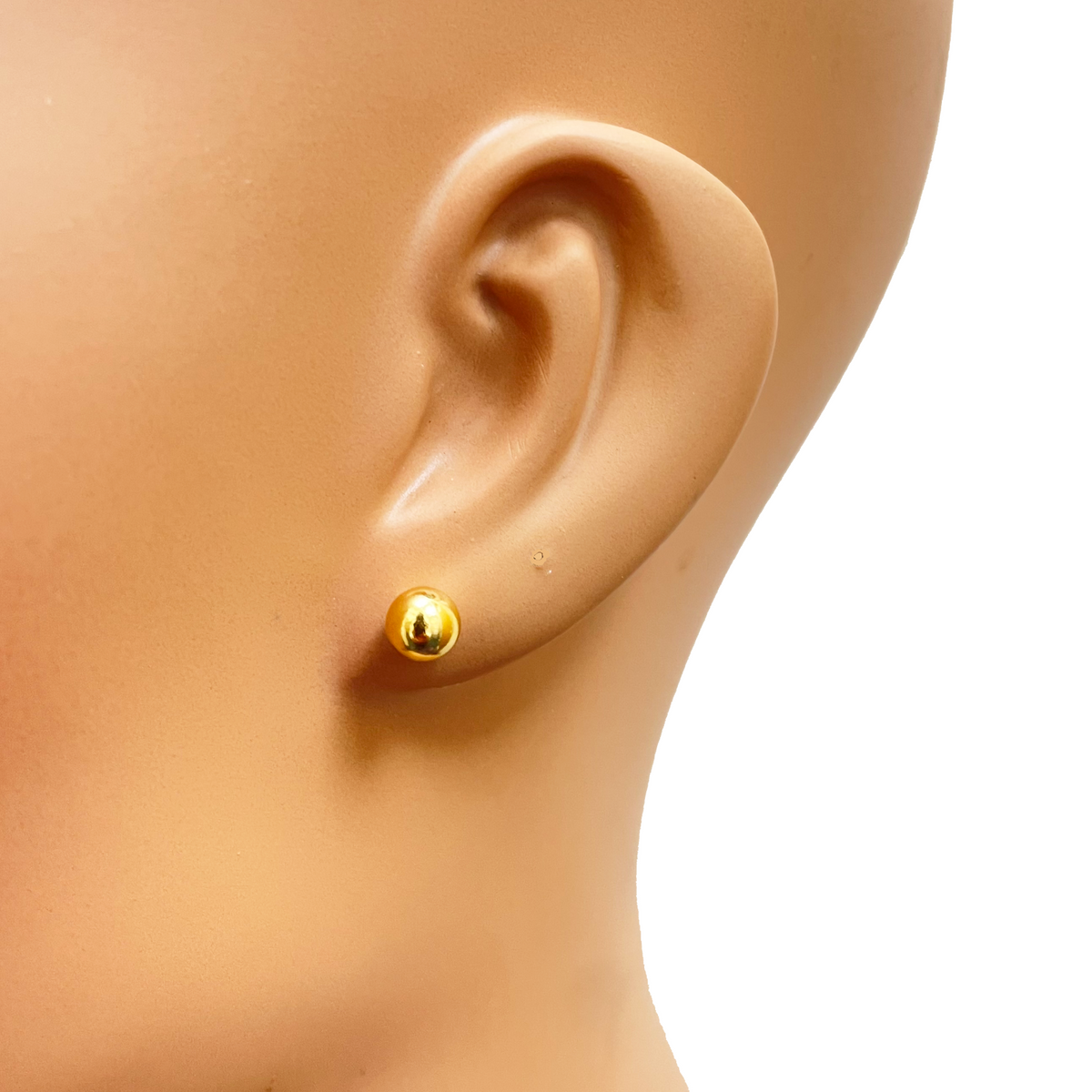 Puces d'oreilles boules rondes lisses, en or jaune 22 carats, polies, 5 mm