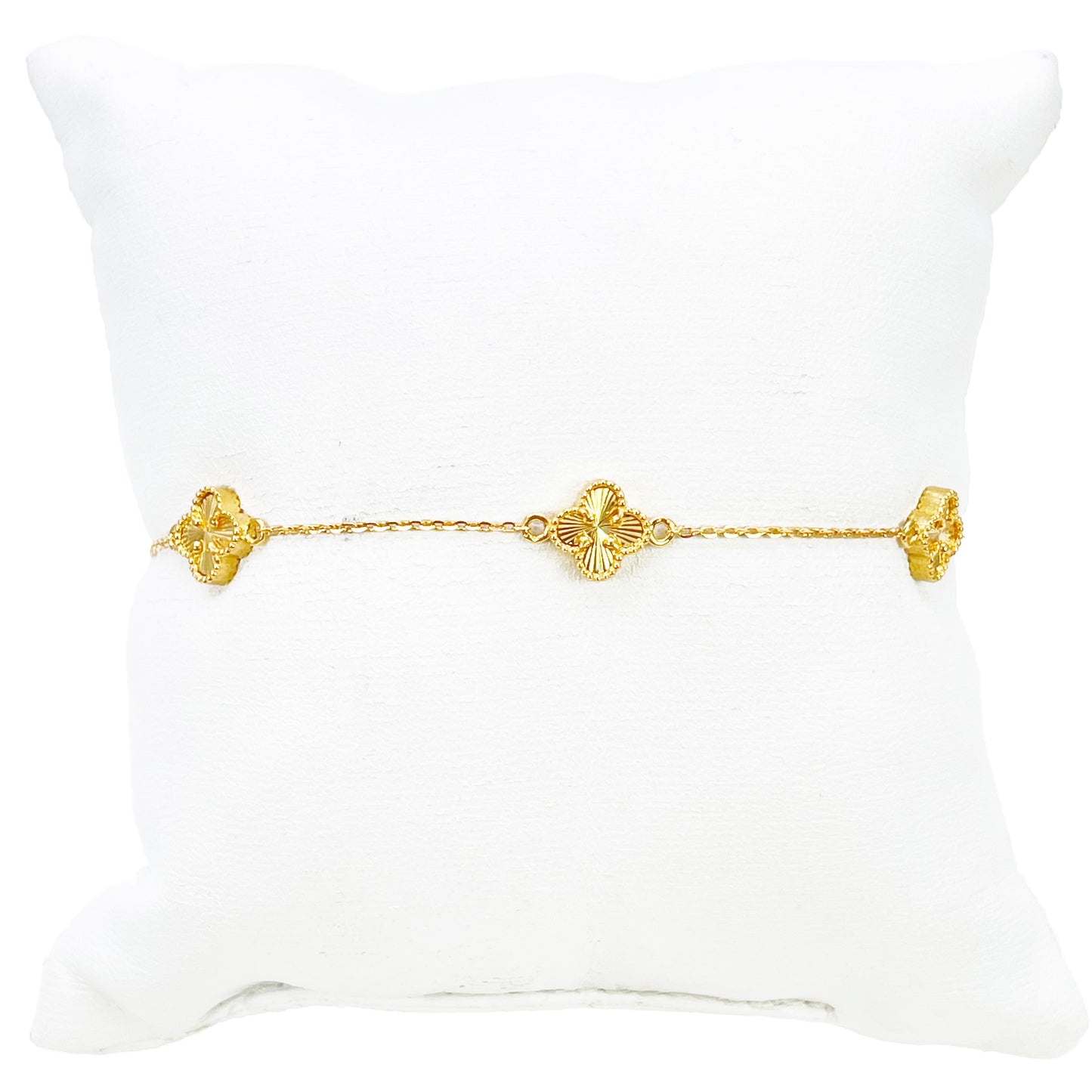 Bracelet 7,5 pouces en or jaune 22 carats avec 5 trèfles floraux taillés en diamant