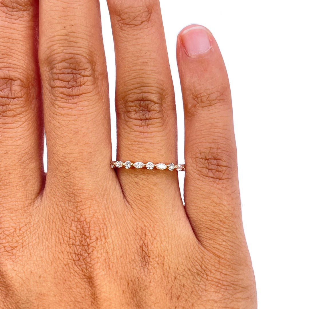 18ct Rose Gold Natural Diamond Round & Marquise Half Eternity 0.40ct