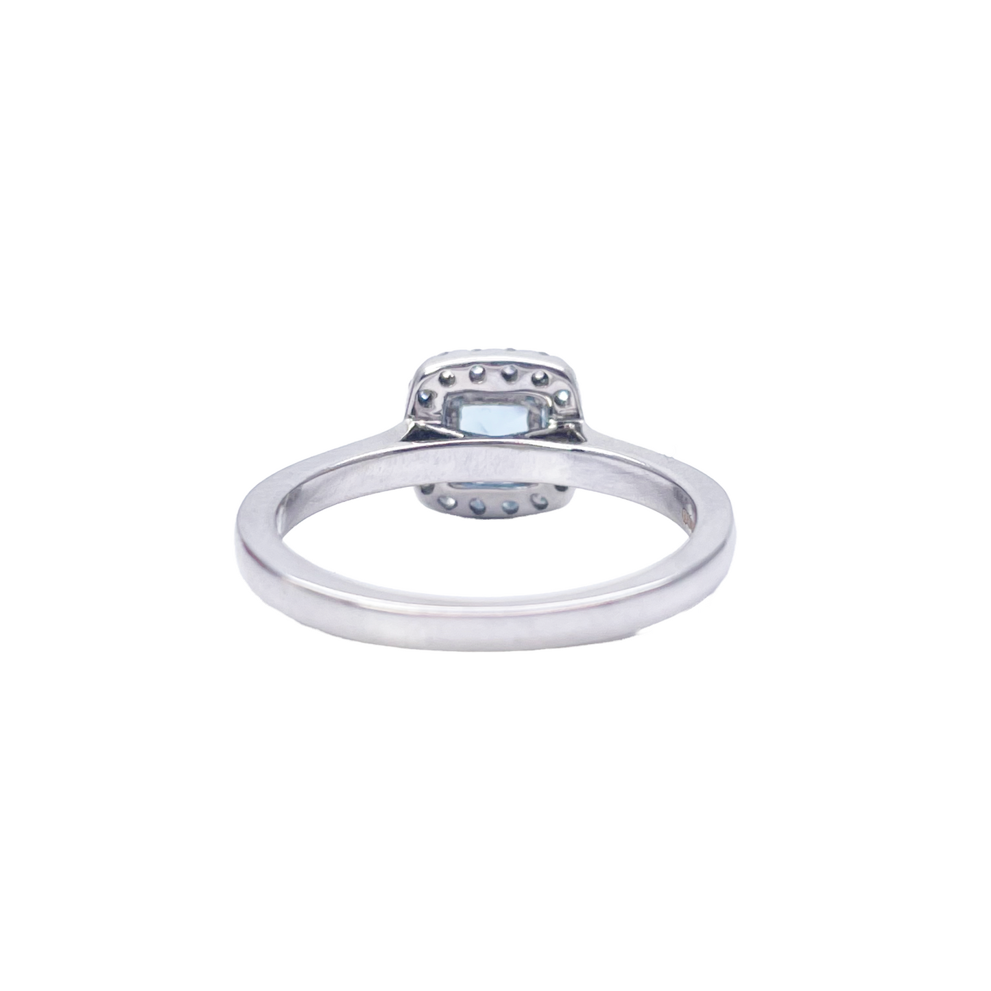 Bague coussin en or blanc 18 carats avec aigue-marine et diamants, serti halo, 0,70 carat