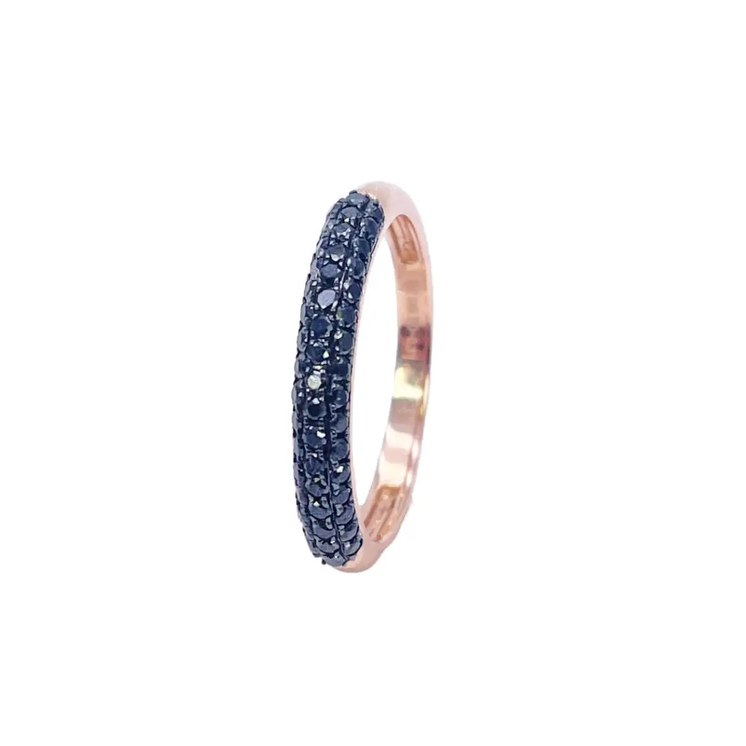 14ct Rose Gold Black Round Diamond 3 Row Dome Shaped Pave Set Ring 0.35ct  Diamond Ring
