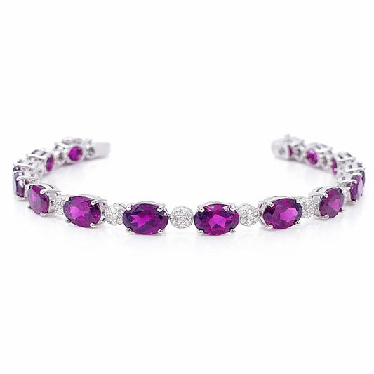 14ct White Gold Natural Diamond & Purple Rhodolite Garnet Oval Cluster Bracelet¬† Diamond Bracelets