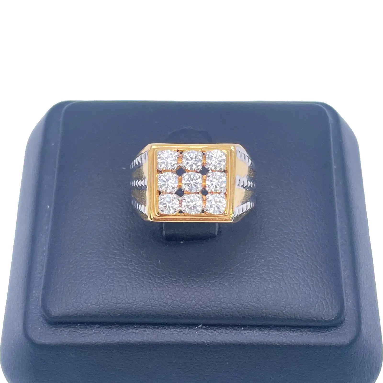 14ct Yellow Gold High Polished Cubic Zirconia Men's Signet Ring 