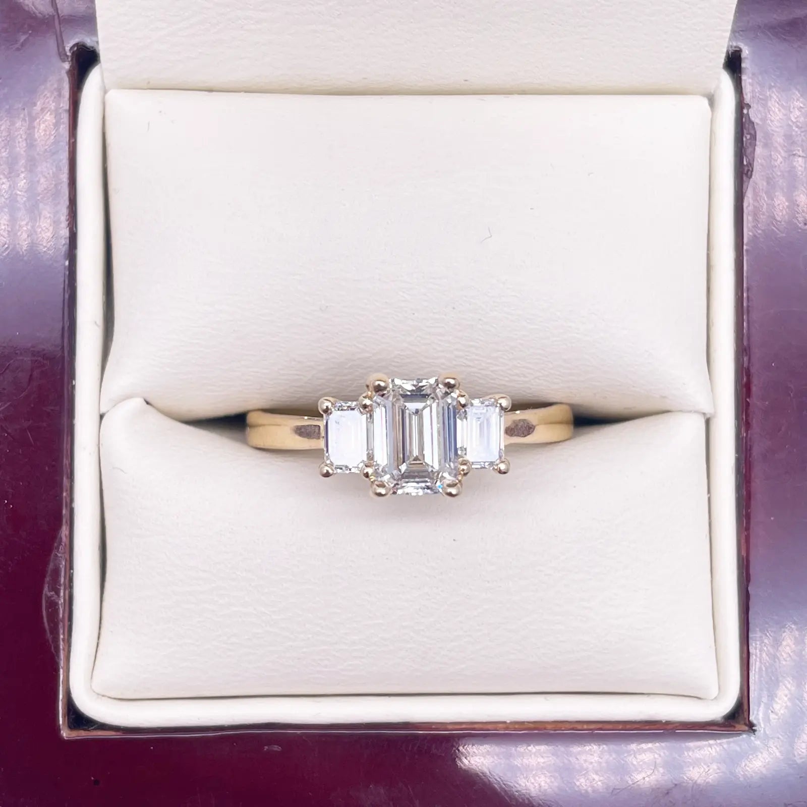 14ct Yellow/White Gold LabGrown Diamond 1.40ct Emerald Cut 3-Stone Ring IGI Cert 