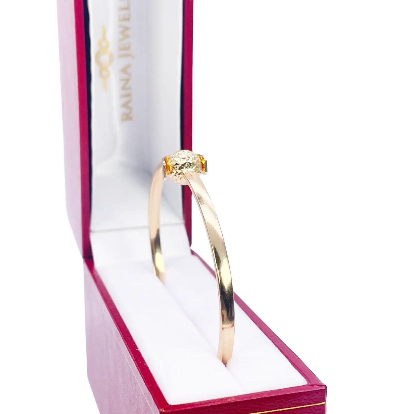 18ct Gold Bangle Diamond Cut High Polished Bracelet Diameter 2.3 Inches 