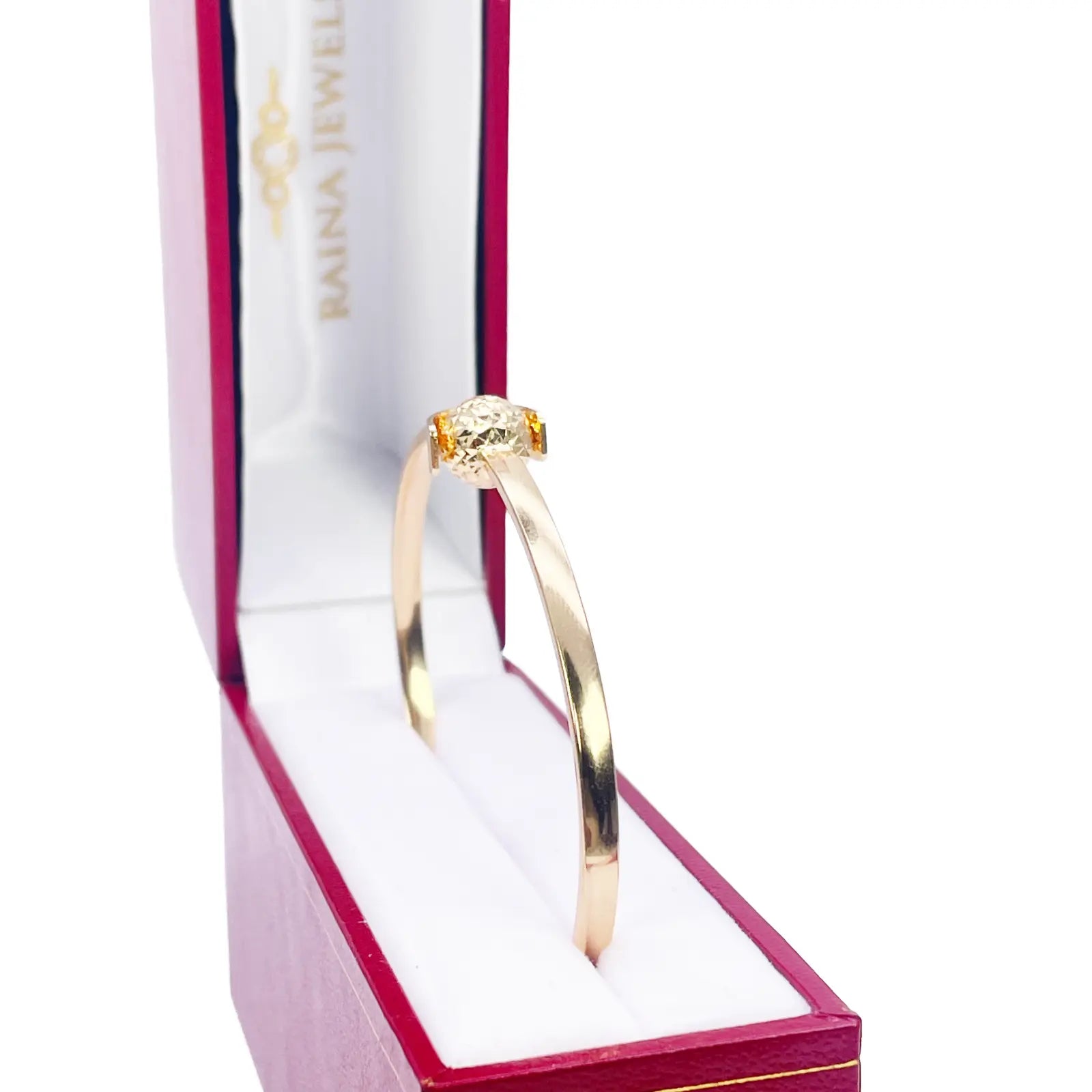 18ct Gold Bangle Diamond Cut High Polished Bracelet Diameter 2.3 Inches 
