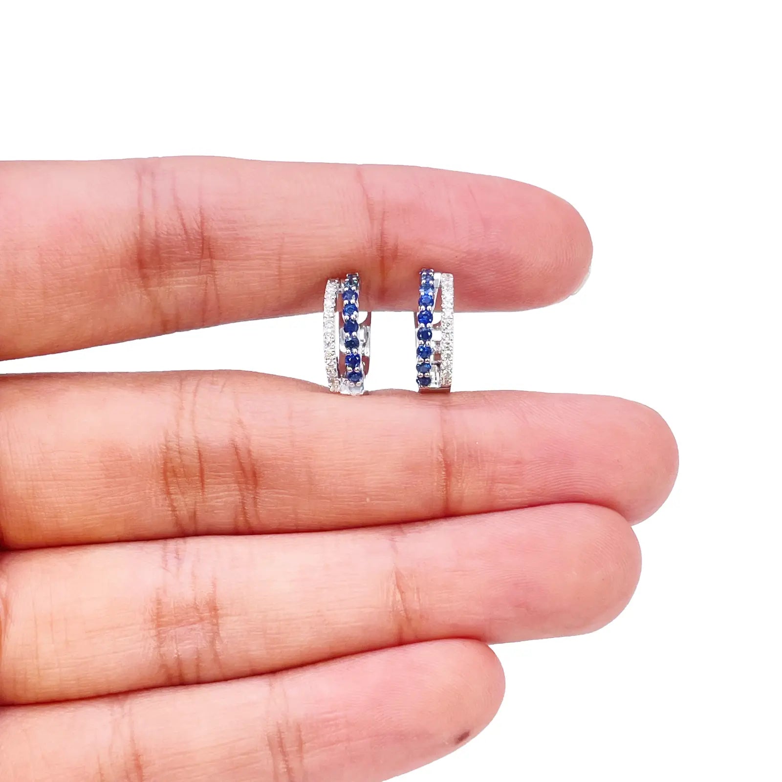 18ct Gold Diamond & Sapphire Hoop Natural 0.40ct Huggies Earrings 9mm Diameter 