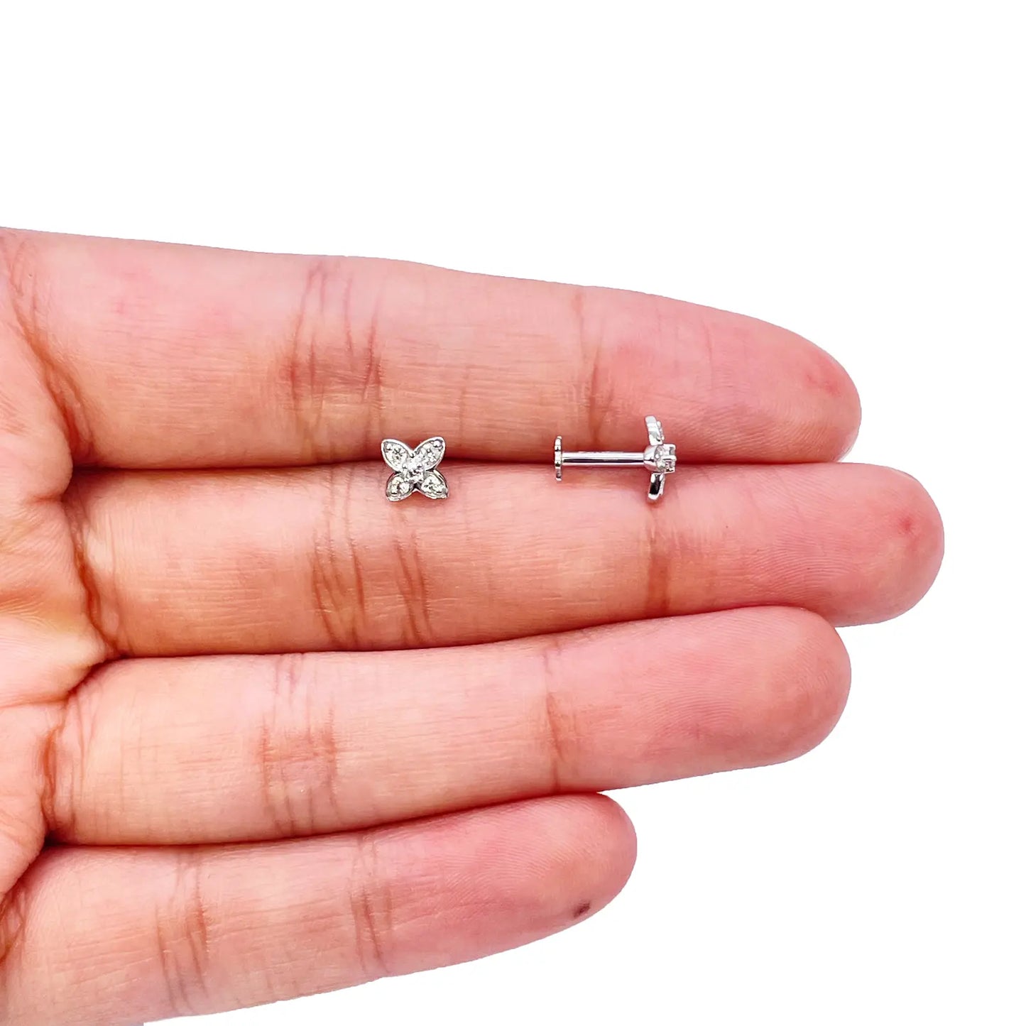18ct Gold Natural Round Diamond Flower Childrens Stud Earrings 0.14ct 
