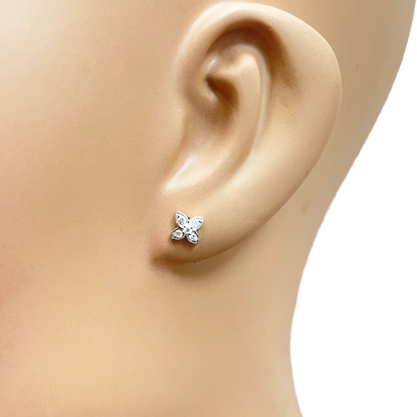 18ct Gold Natural Round Diamond Flower Childrens Stud Earrings 0.14ct 