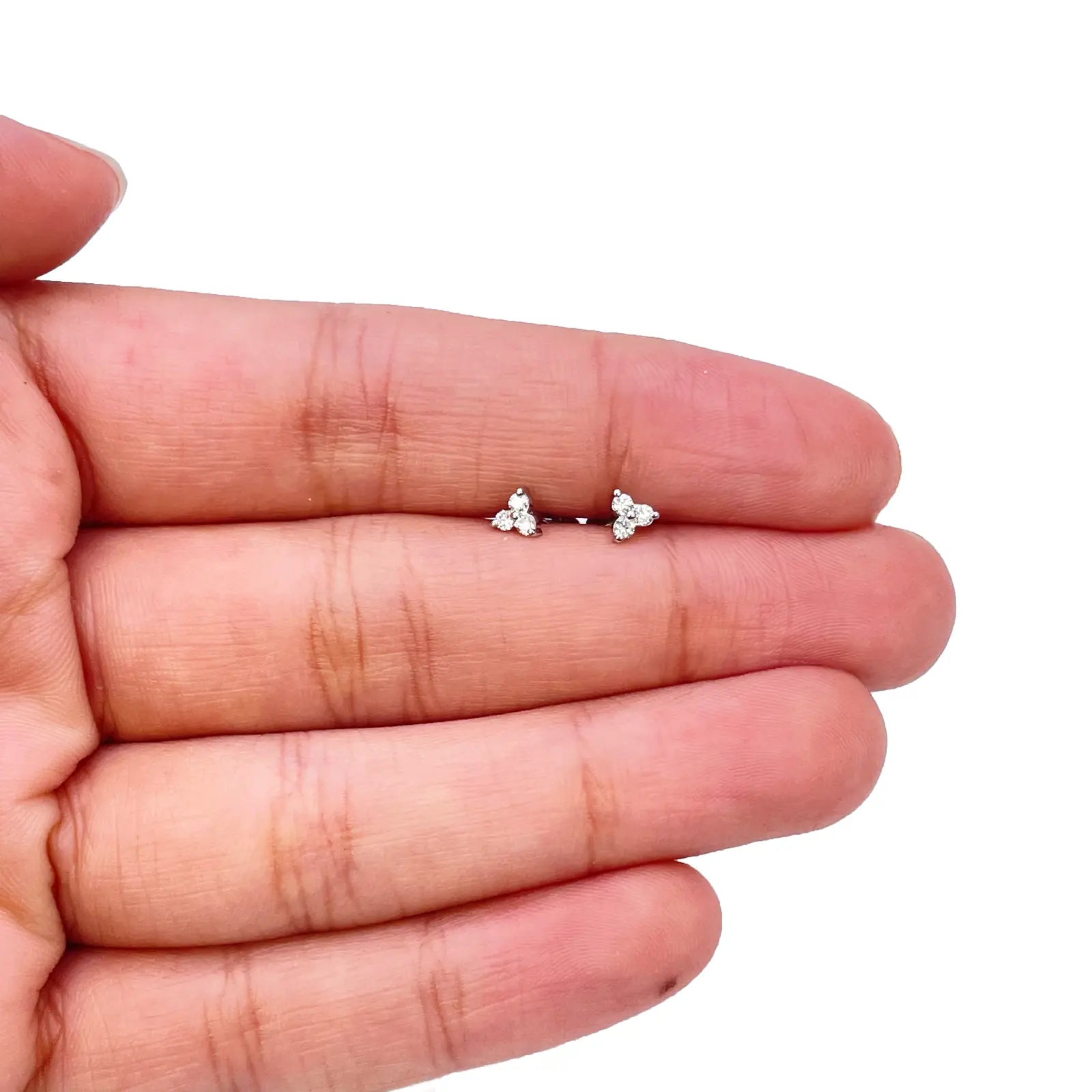 18ct Gold Natural Round Diamond Three Stone Children's Studs Earrings 0.10ct 