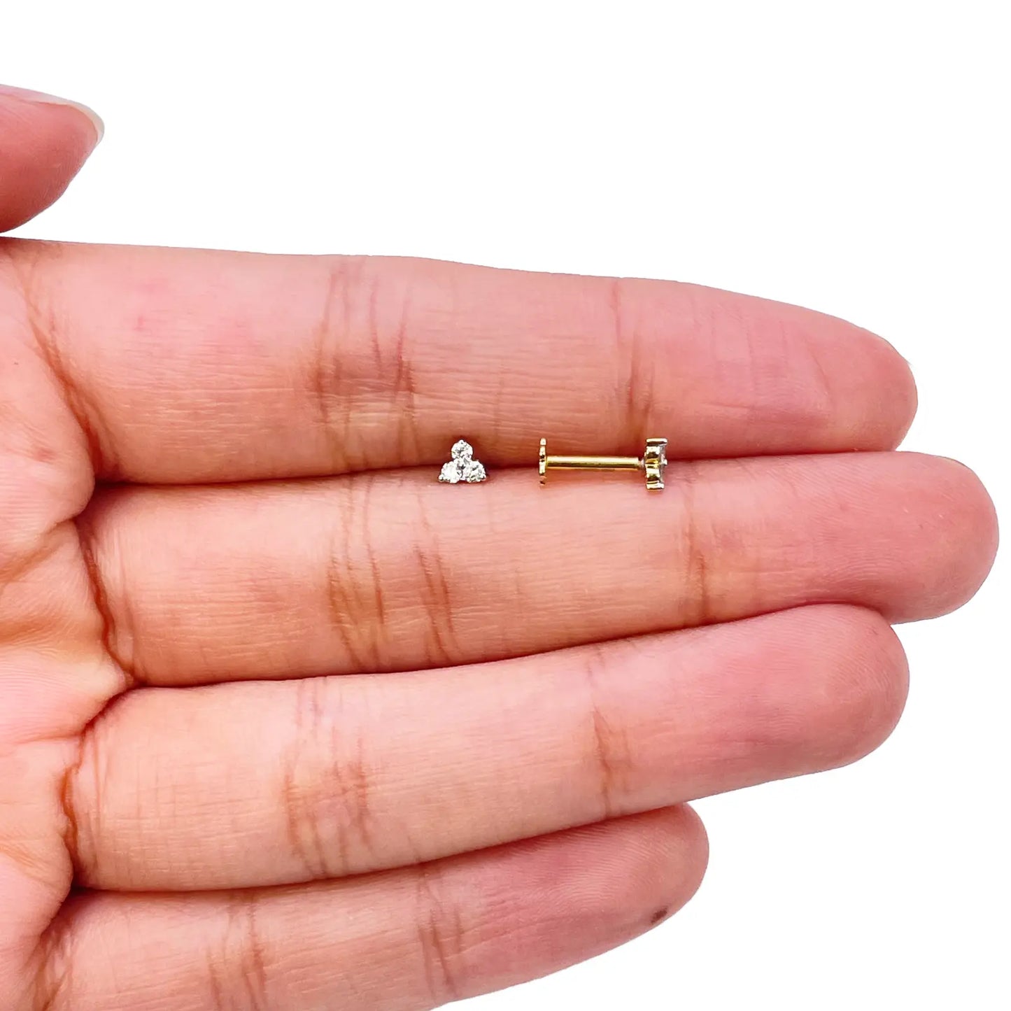 18ct Gold Natural Round Diamond Three Stone Children's Studs Earrings 0.10ct 
