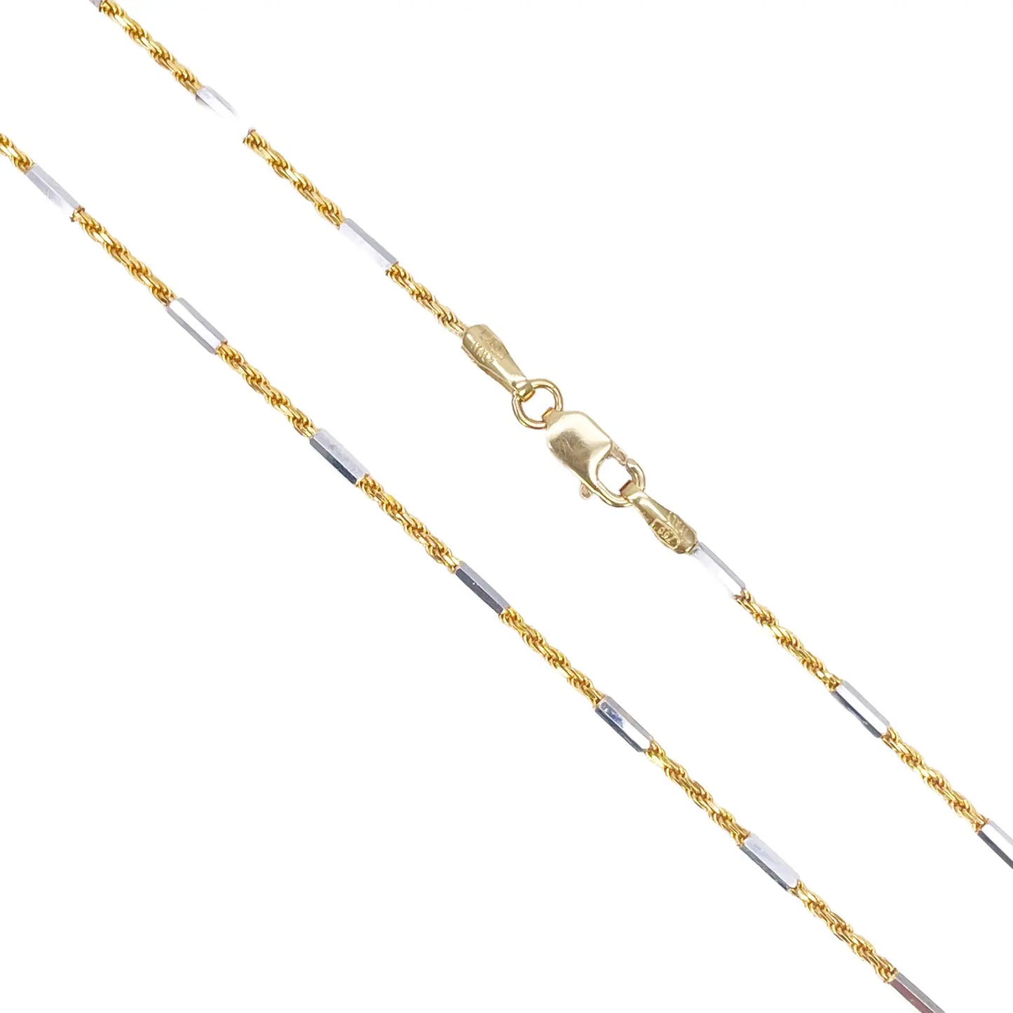 18ct Gold Rope Chain Two-Tone Bar Link Necklace 16 Inches 1.3mm Width 