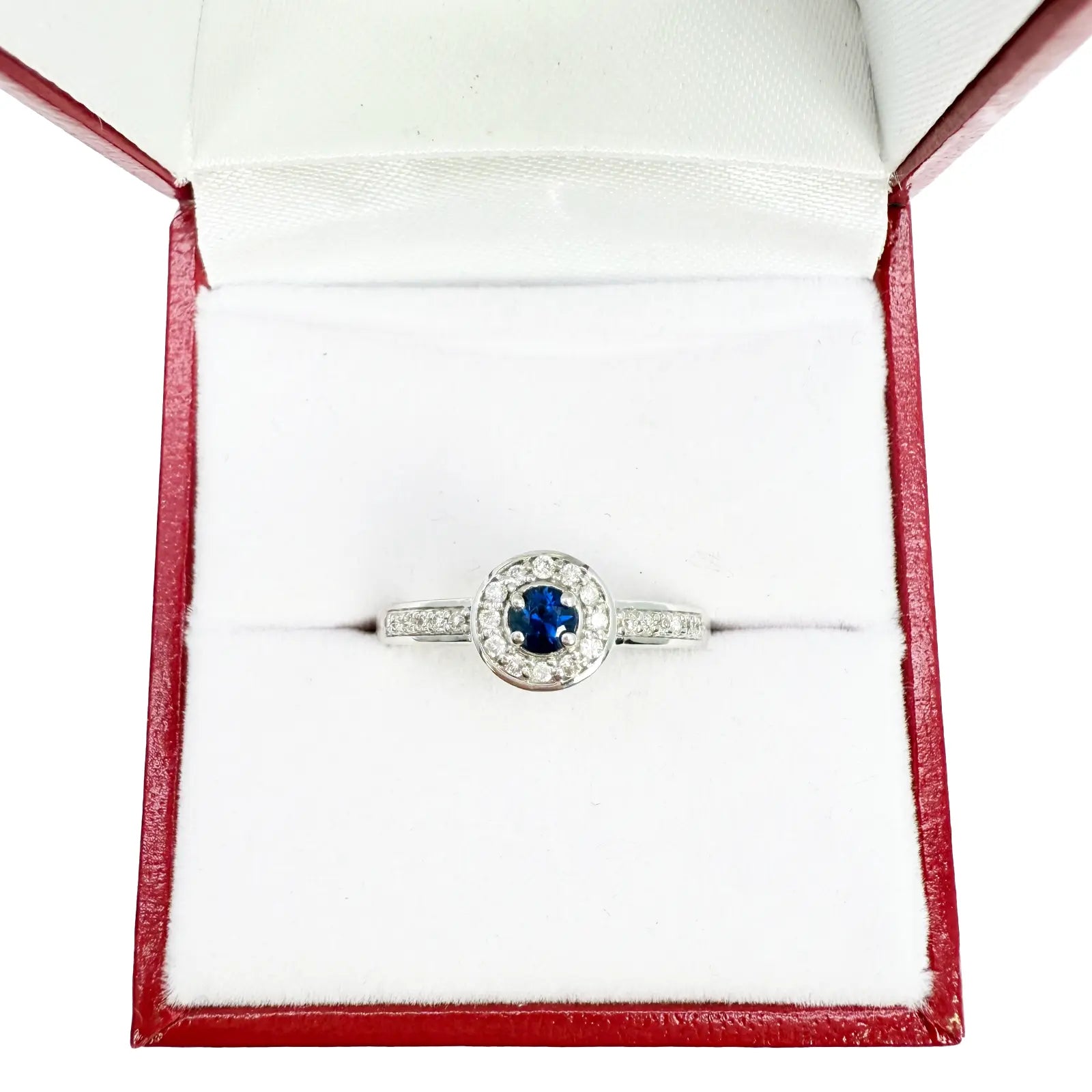 18ct Natural Blue Sapphire & Round Diamond Halo Half Eternity Ring 0.35ct  Diamond Ring