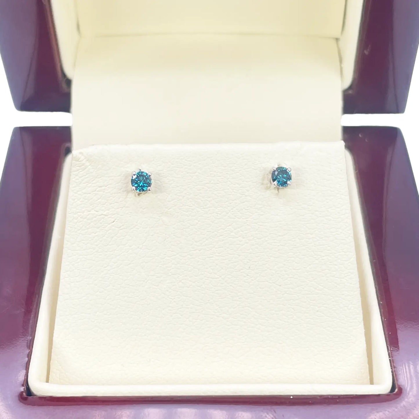 18ct Rose Gold & Natural Round 4-Claw Blue Diamond Children's Earrings 0.05ct 