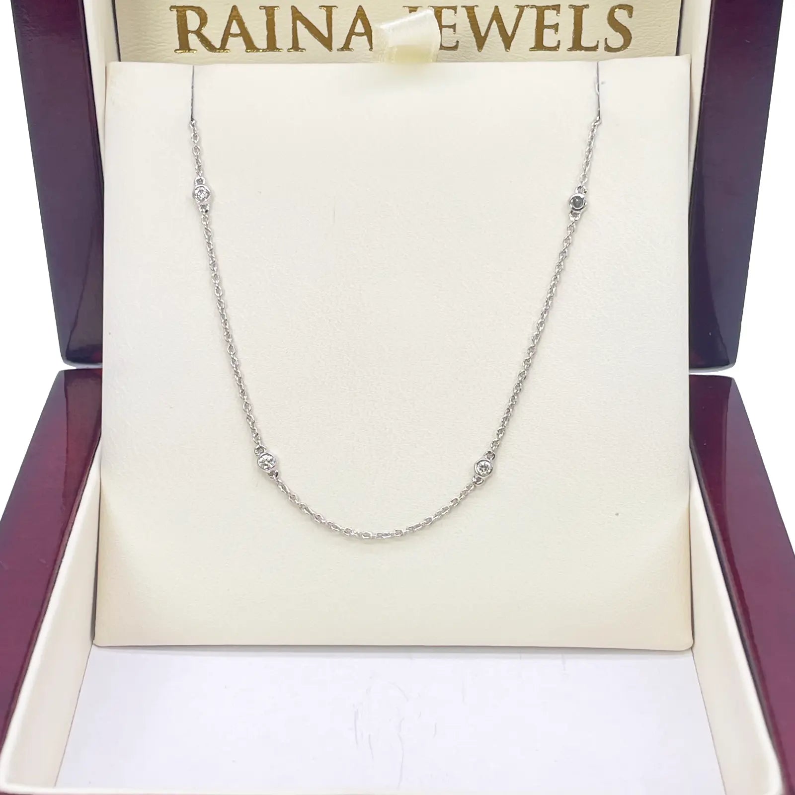 18ct White Gold Diamond By Yard Bezel Necklace 0.31ct 24''inches 2mm Width 