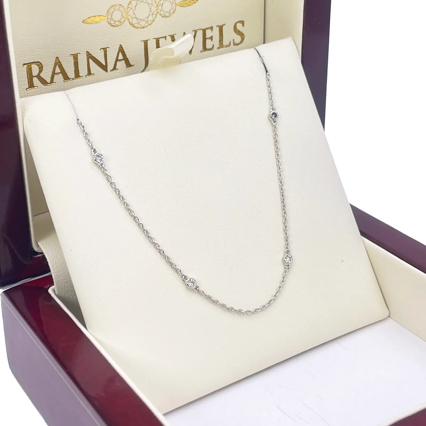 18ct White Gold Diamond By Yard Bezel Necklace 0.31ct 24''inches 2mm Width 