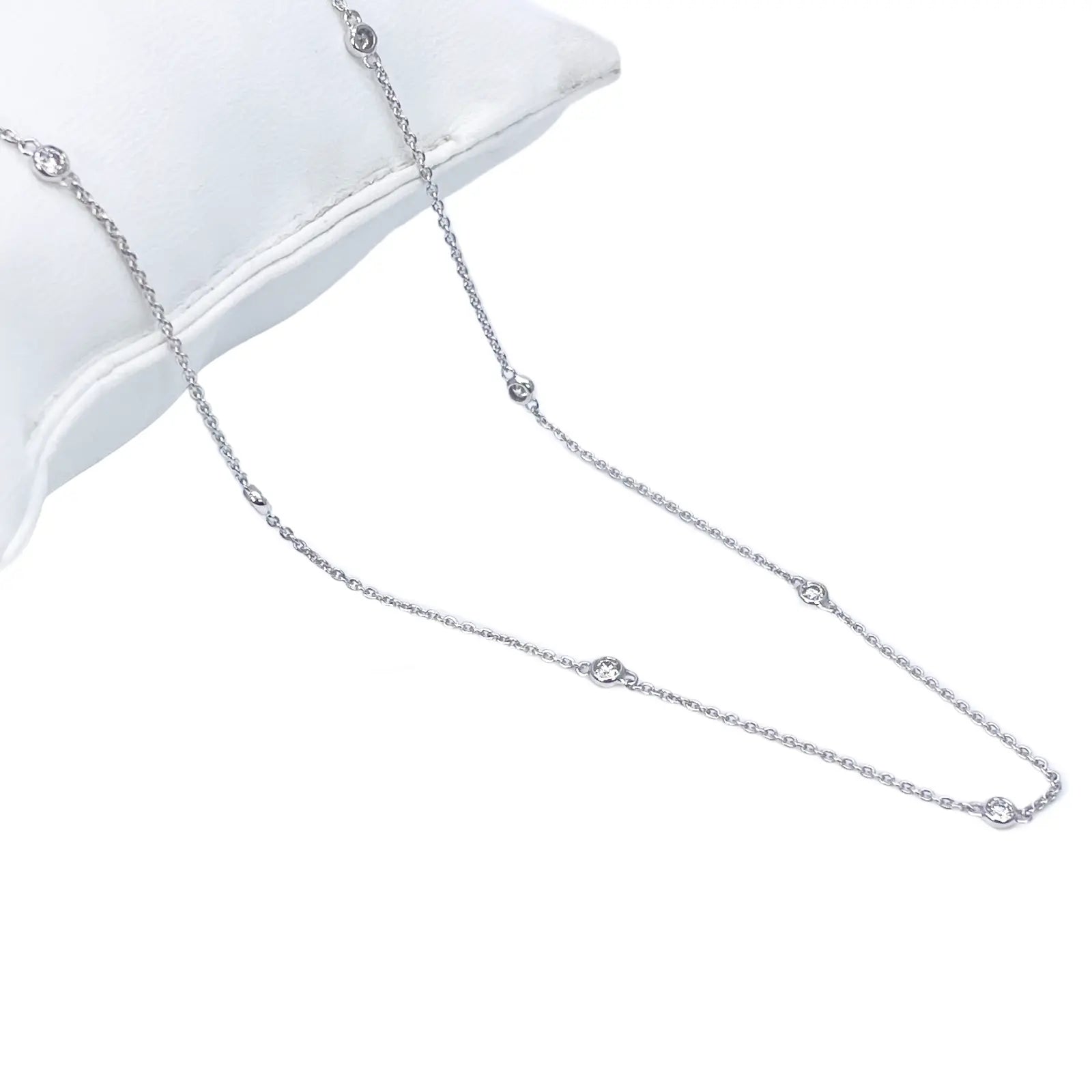 18ct White Gold Diamond By Yard Bezel Necklace 0.31ct 24''inches 2mm Width 