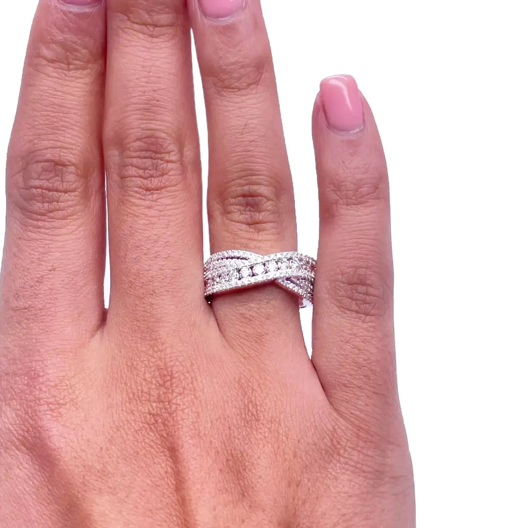 18ct White Gold Diamond Crossover Half Eternity Pave Set Ring 1.00ct  Diamond Ring