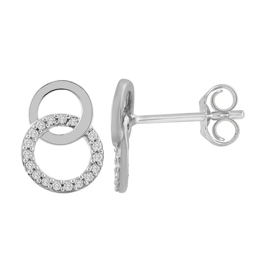 18ct White Gold Double Circle Natural Diamond Stud Earring 0.15ct 