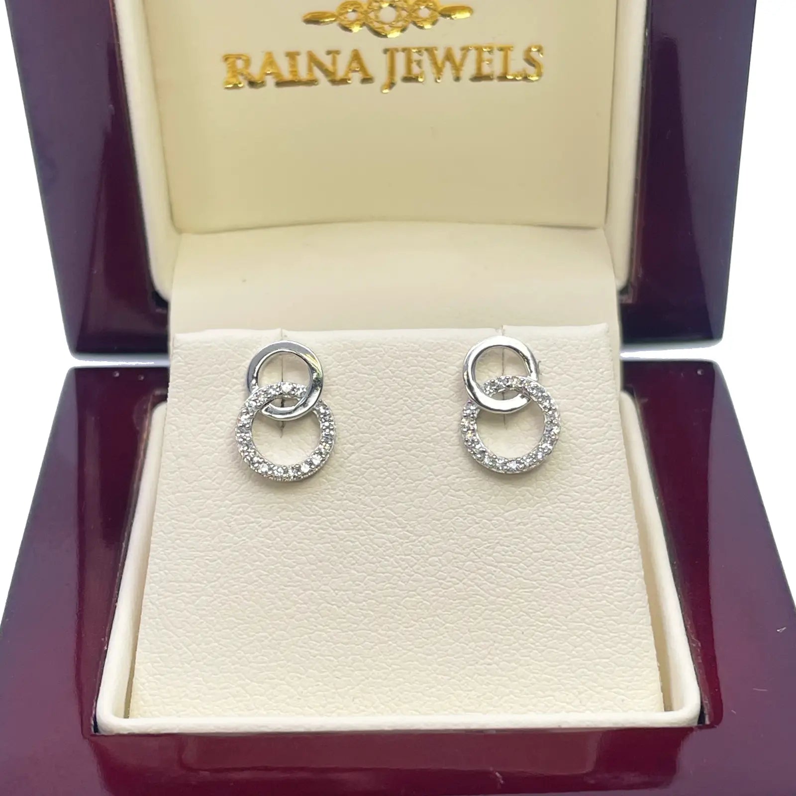18ct White Gold Double Circle Natural Diamond Stud Earring 0.15ct 