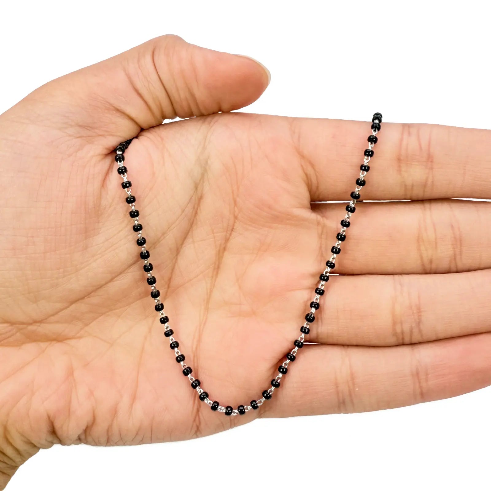 18ct White Gold Ladies Mangalsutra Chain Black Beaded Necklace 16 inch  Mangalsutra Chains