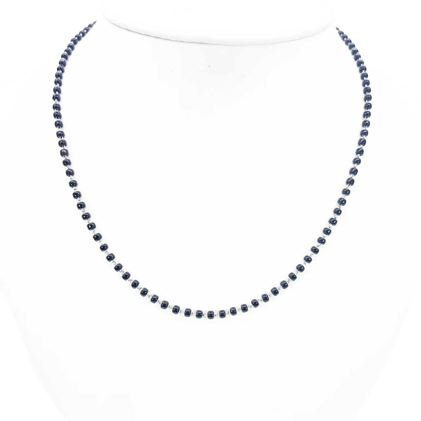18ct White Gold Mangalsutra Chain Black Beaded Necklace 16 Inches 2.7mm Width¬† Mangalsutra Chains