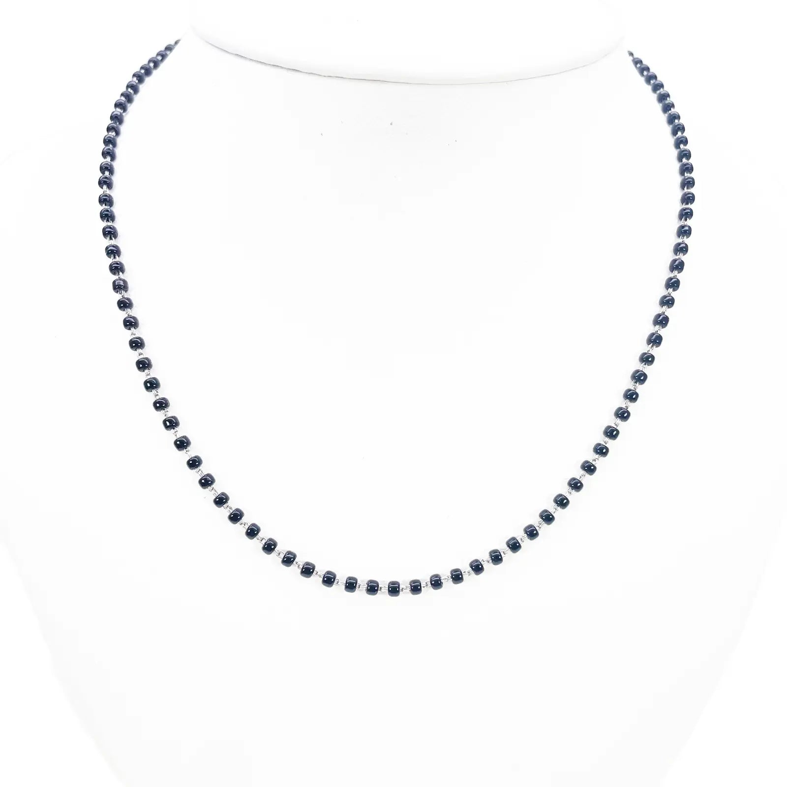 18ct White Gold Mangalsutra Chain Black Beaded Necklace 16 Inches 2.7mm Width¬† Mangalsutra Chains