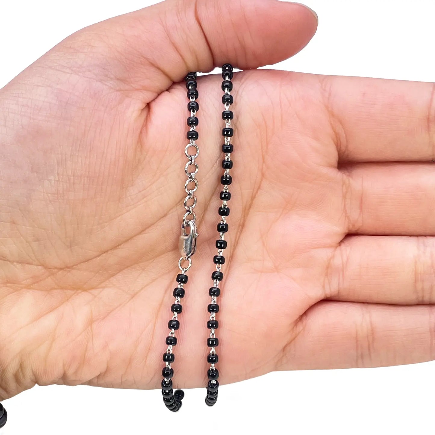 18ct White Gold Mangalsutra Chain Black Beaded Necklace 16 Inches 2.7mm Width¬† Mangalsutra Chains