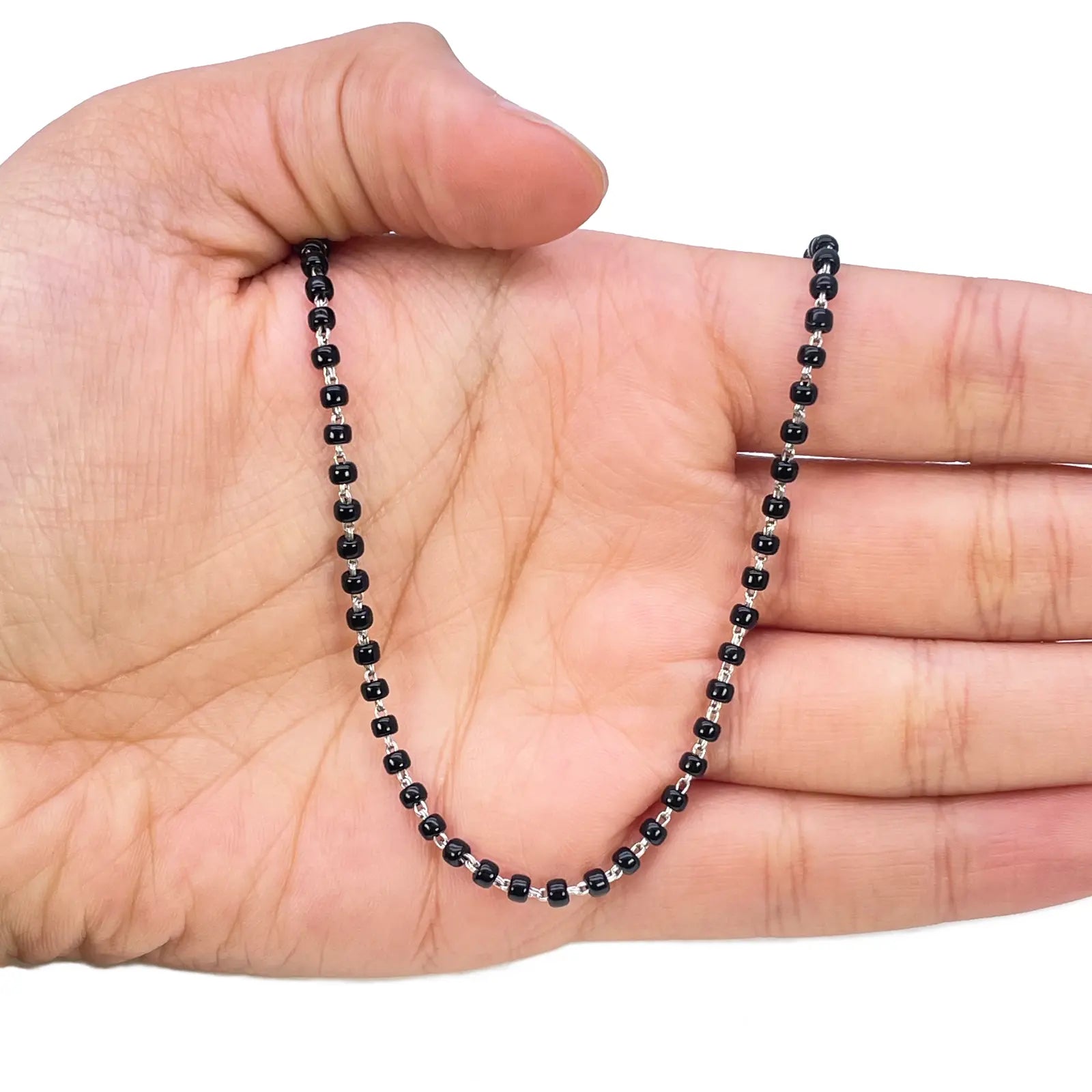 18ct White Gold Mangalsutra Chain Black Beaded Necklace 16 Inches 2.7mm Width¬† Mangalsutra Chains