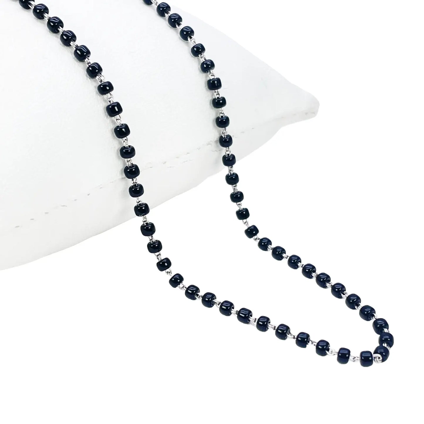 18ct White Gold Mangalsutra Chain Black Beaded Necklace 18 Inches 2.7mm Width¬† Mangalsutra Chains