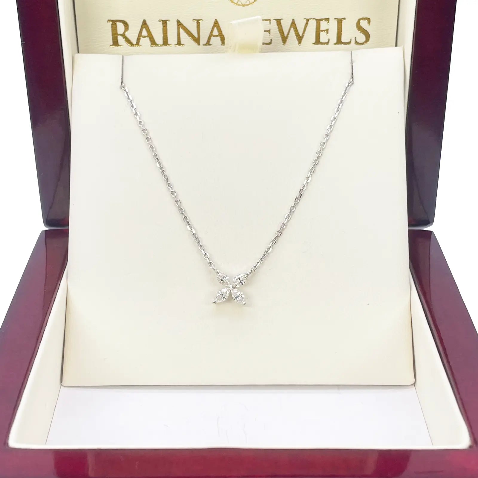 18ct White Gold Marquise Diamond Four-Leaf Flower Pendant Necklace ? 0.40ct  Diamond Necklace