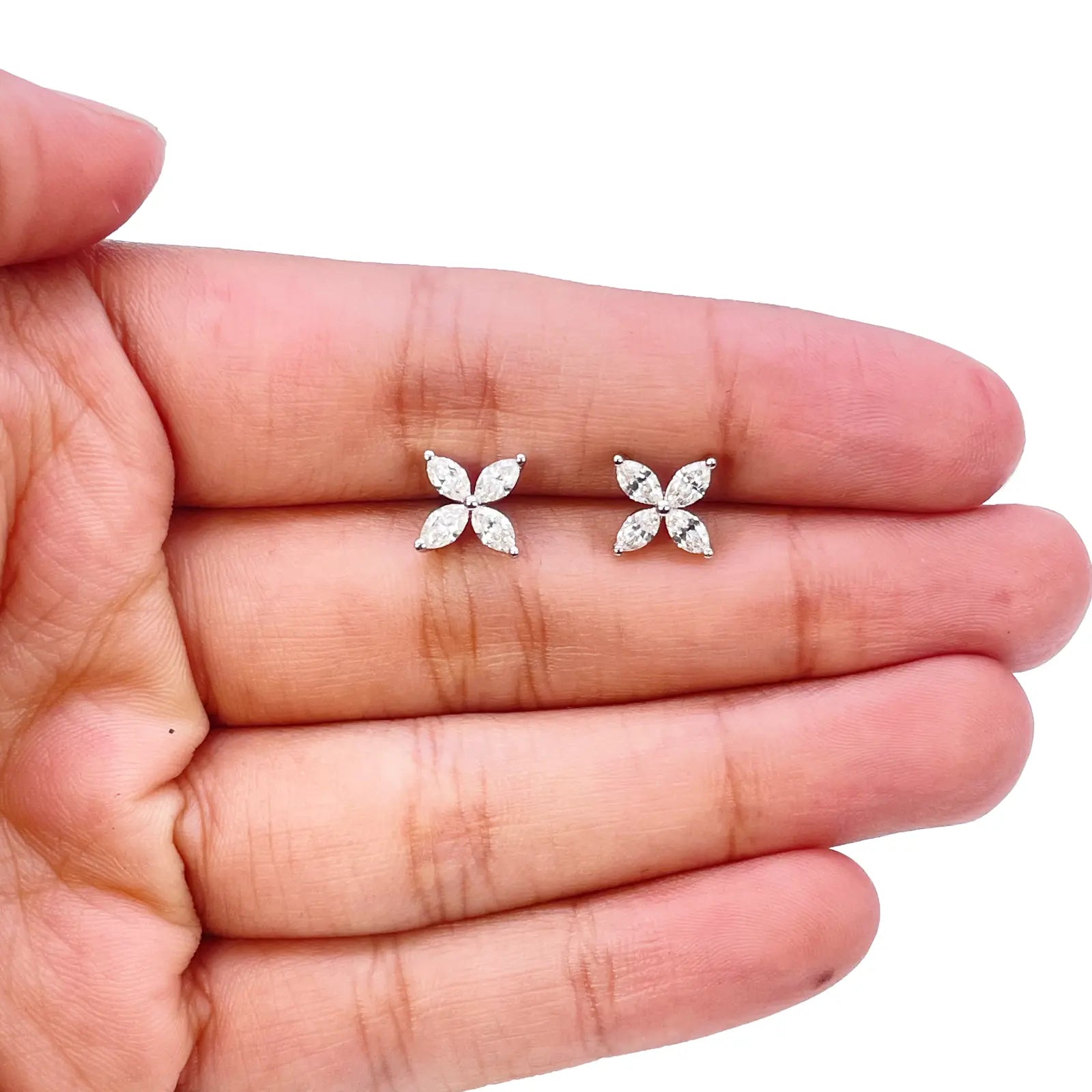 18ct White Gold Marquise Diamond Four-Leaf Flower Stud Earrings ? 0.75ct  Diamond earring