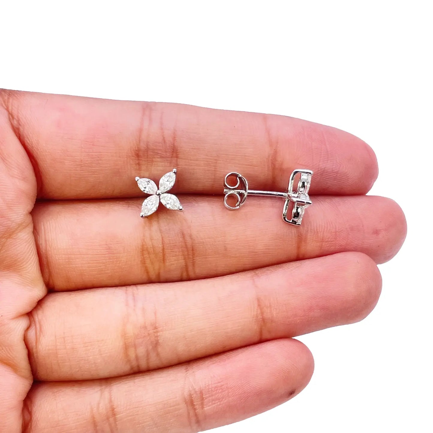 18ct White Gold Marquise Diamond Four-Leaf Flower Stud Earrings ? 0.75ct  Diamond earring