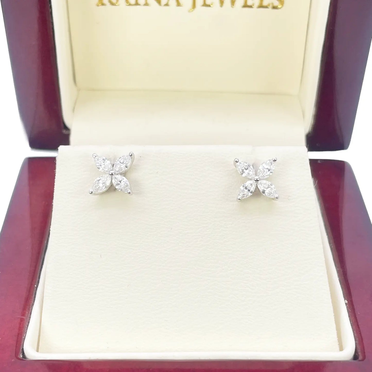 18ct White Gold Marquise Diamond Four-Leaf Flower Stud Earrings ? 0.75ct  Diamond earring