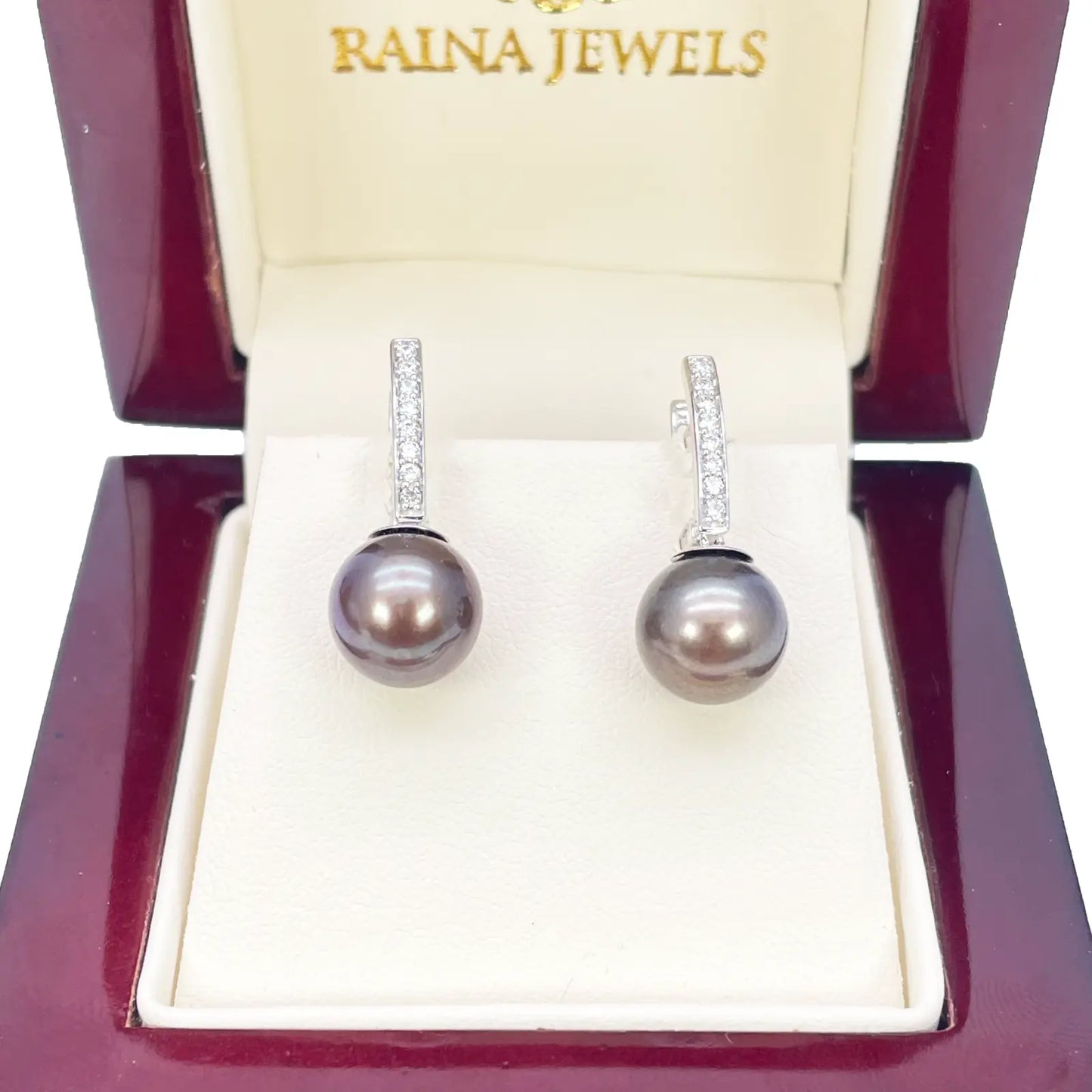 18ct White Gold Natural Diamonds & Freshwater Black Pearl Hoop Earrings 0.10ct 