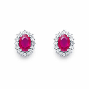 18ct White Gold Natural Red Ruby & Diamond Oval Cluster Earrings 1.13ct  Diamond earring
