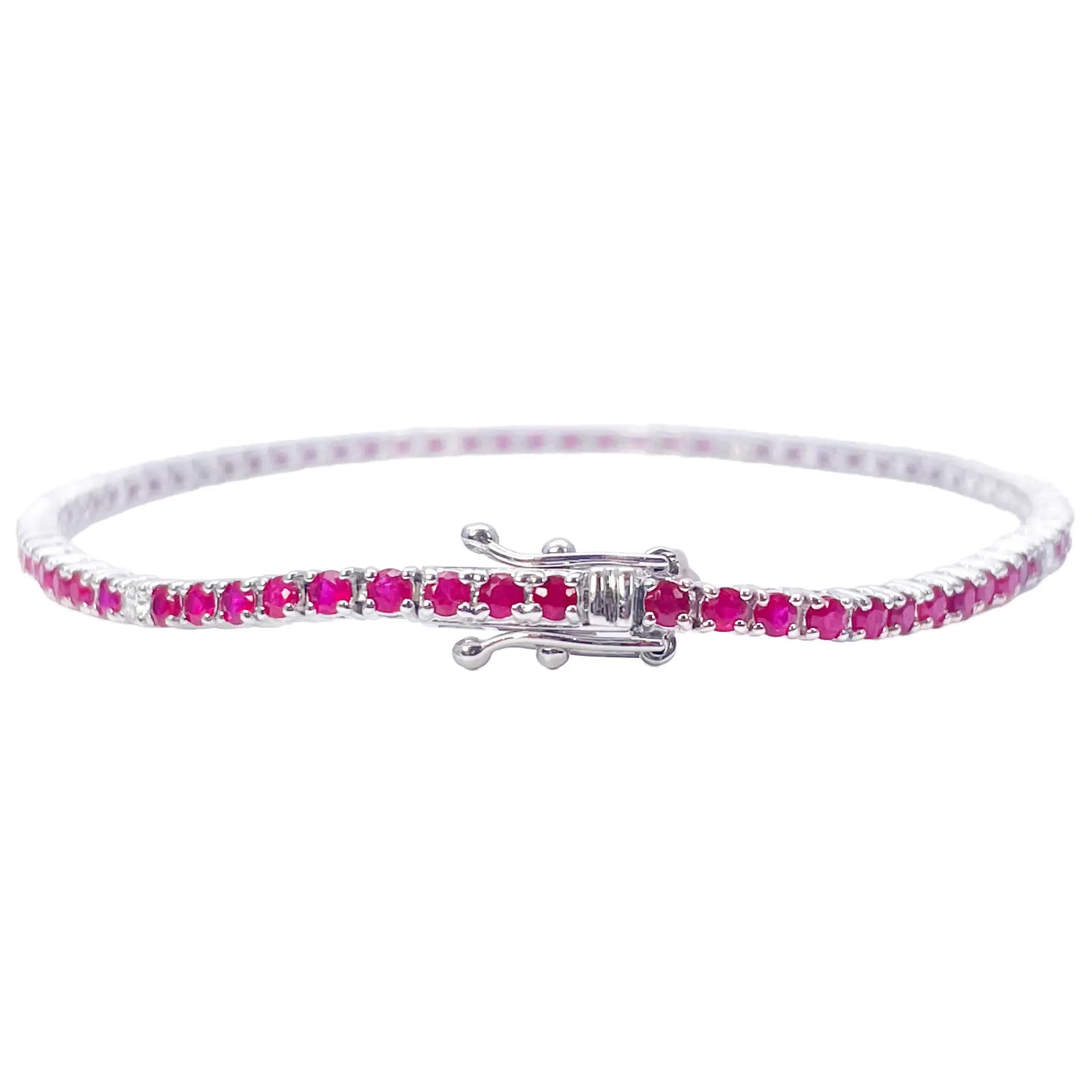 18ct White Gold Natural Round Ruby & Diamond Tennis Bracelet 3.25ct 7 Inches  Diamond Bracelets
